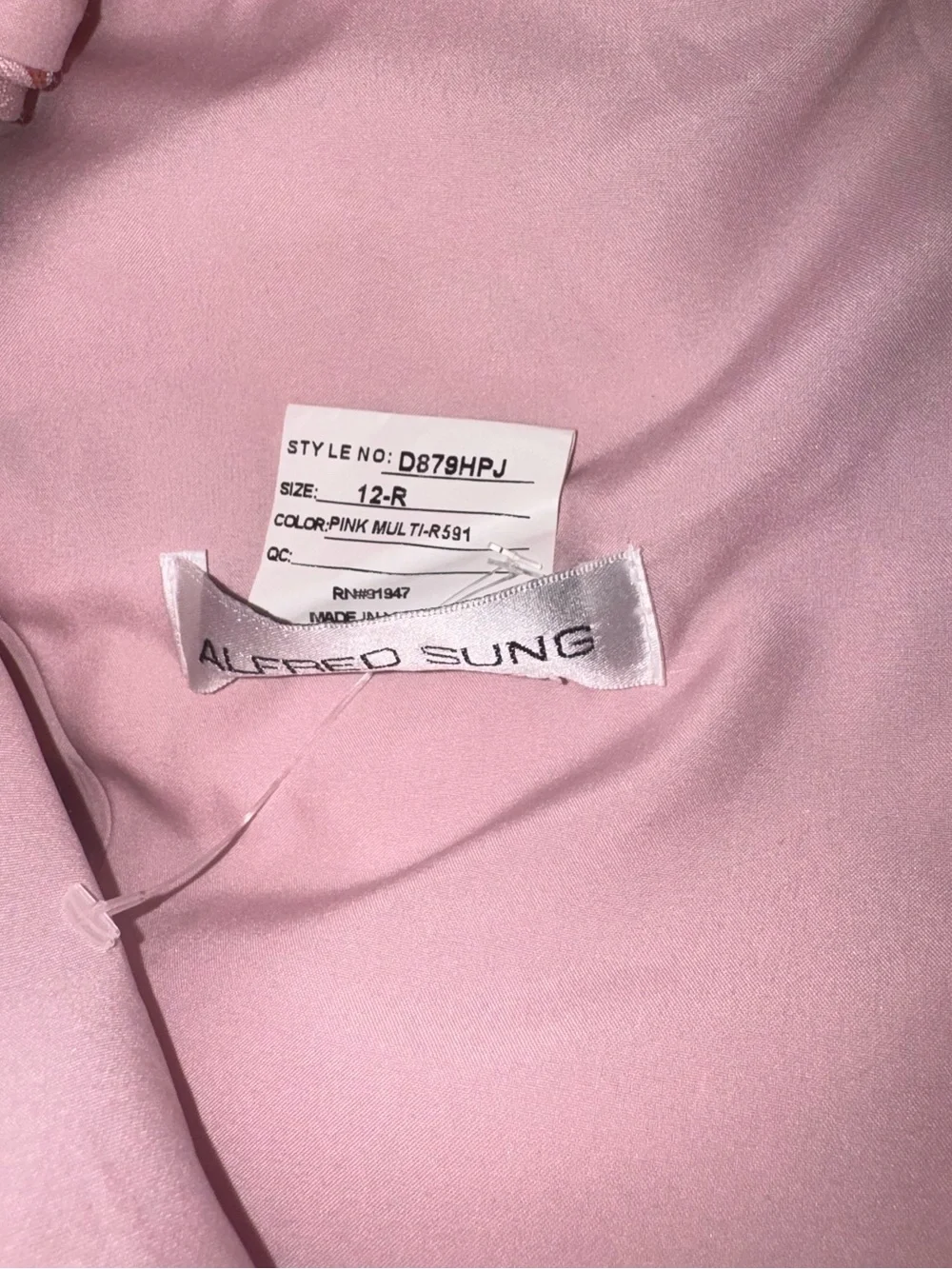 NEW ALFRED SUNG One-Shoulder Bow Pink Metallic Floral Jacquard Trumpet Gown 12 - Picture 6 of 7